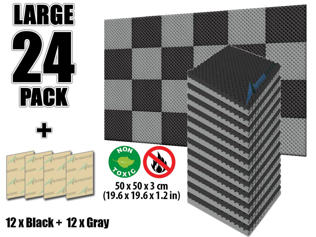 New 24 Pcs Black and Gray Bundle Egg Crate Convoluted Acoustic Tile Panels Sound Absorption Studio Soundproof Foam KK1052