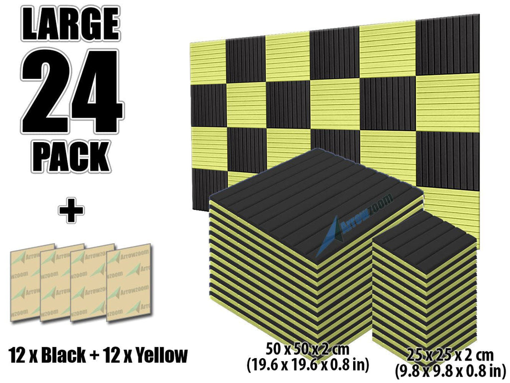 New 24 pcs Black and Yellow Bundle Wedge Tiles Acoustic Panels Sound Absorption Studio Soundproof Foam KK1035