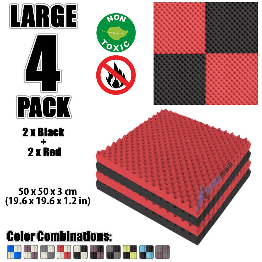 New 4 Pcs Black and Red Bundle Egg Crate Convoluted Acoustic Tile Panels Sound Absorption Studio Soundproof Foam KK1052