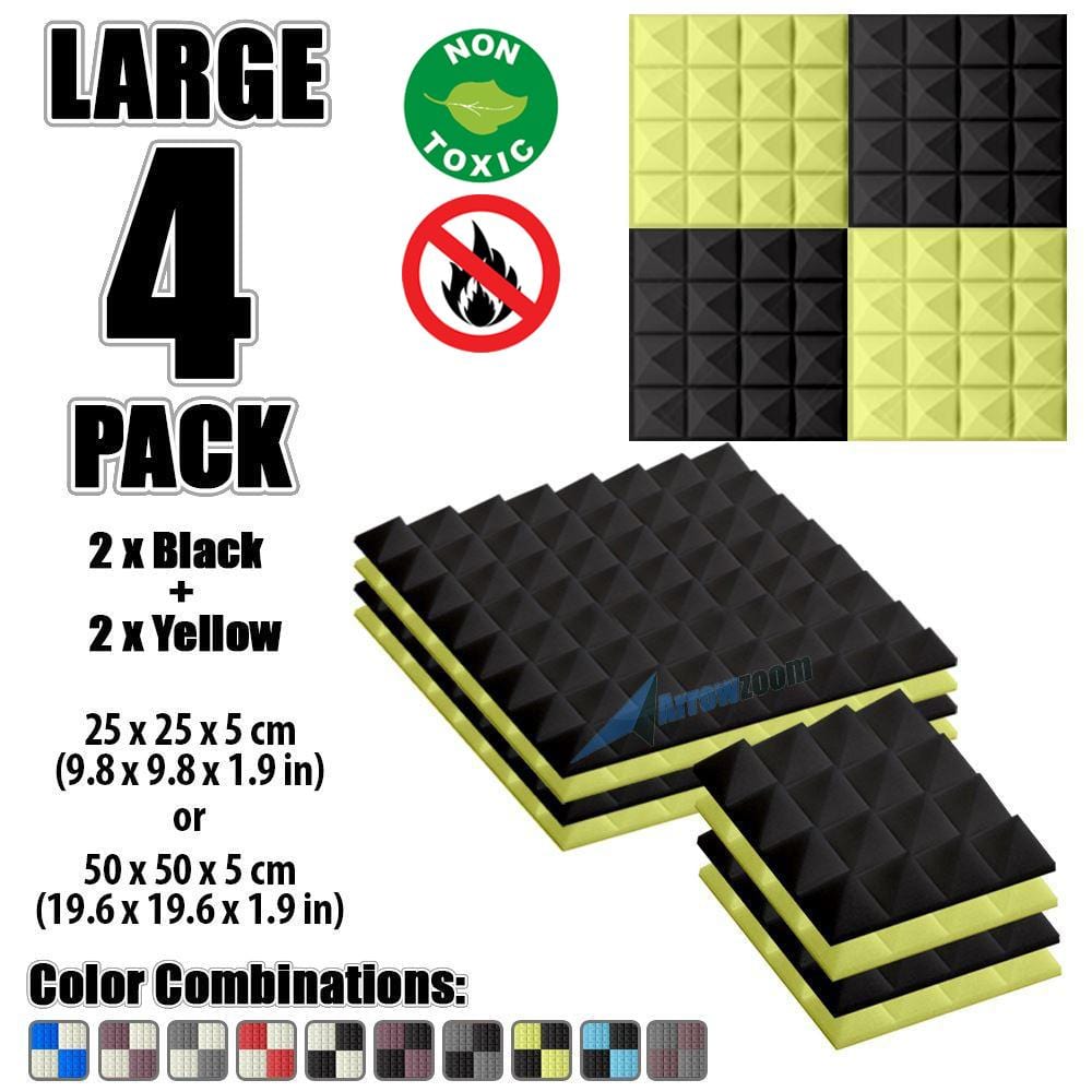 New 4 Pcs Black & Yellow Bundle Pyramid Tiles Acoustic Panels Sound Absorption Studio Soundproof Foam KK1034