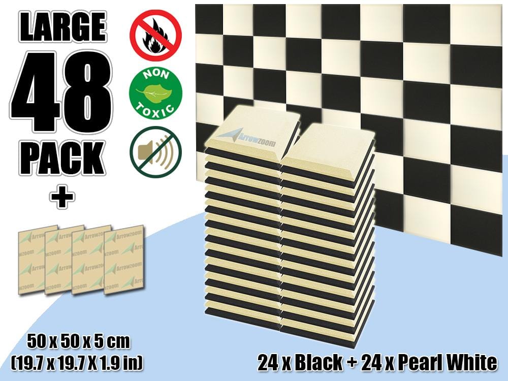 New 48 pcs Black & Pearl White Bundle Flat Bevel Tile Acoustic Panels Sound Absorption Studio Soundproof Foam KK1039
