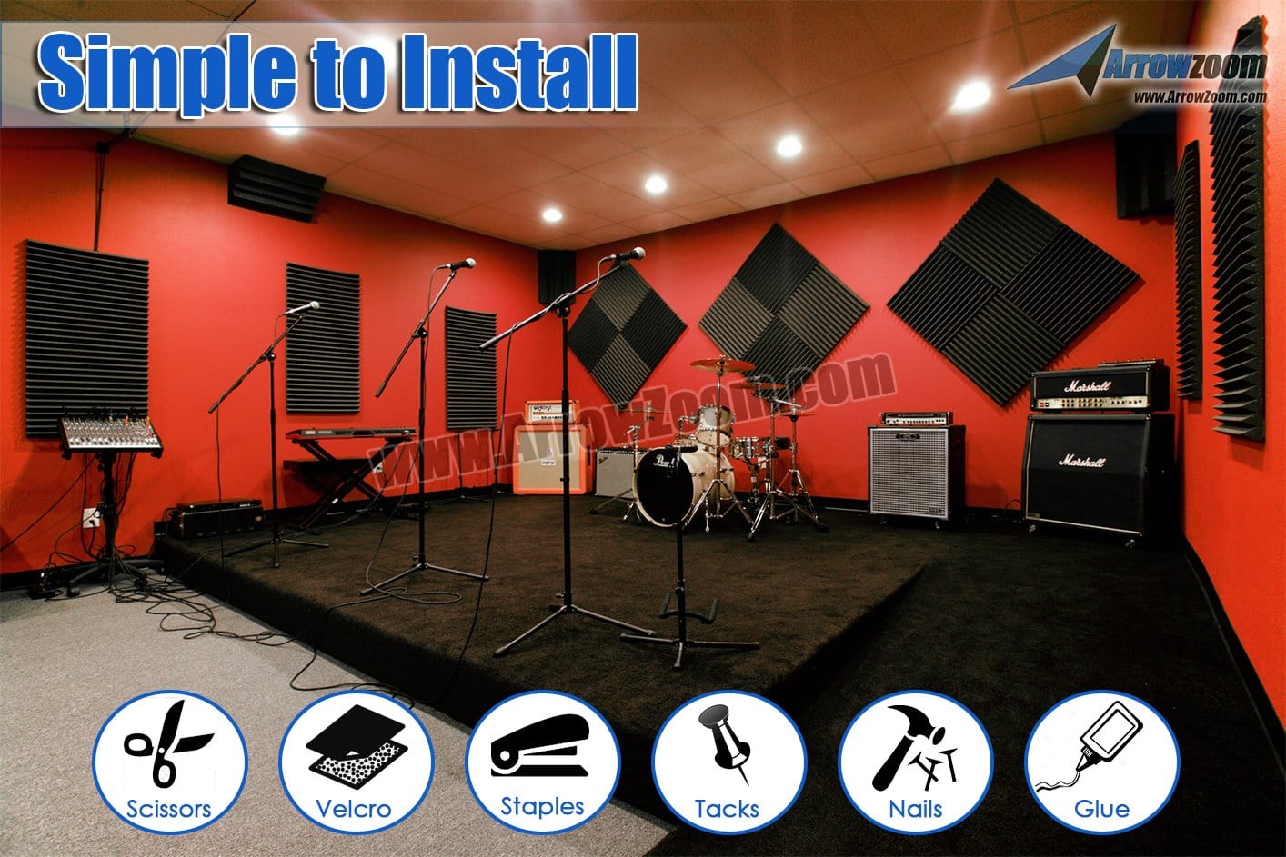 New 48 pcs Bundle Bevel Grid Type Acoustic Panels Sound Absorption Studio Soundproof Foam 7 Colors KK1046