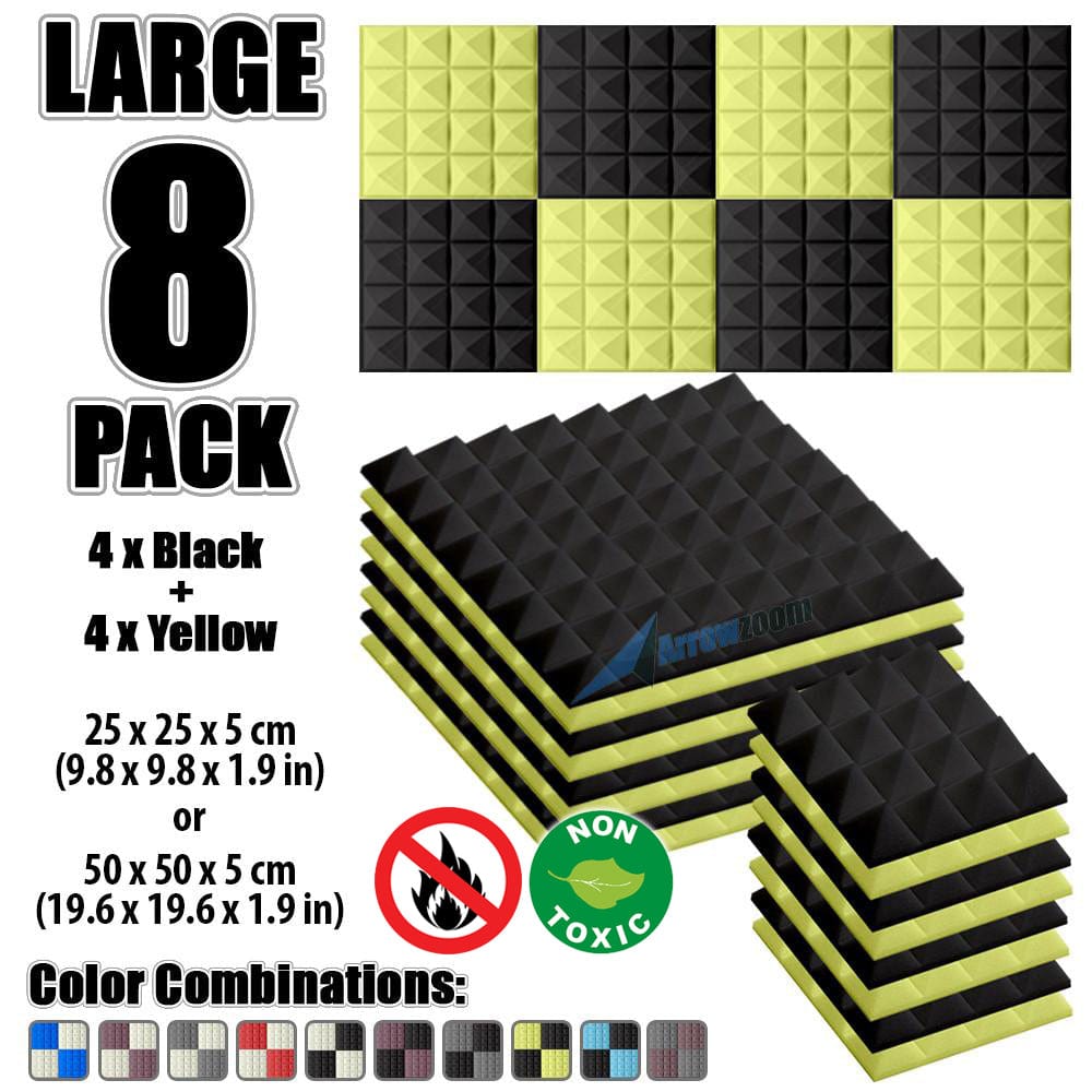 New 8 Pcs Black & Yellow Bundle Pyramid Tiles Acoustic Panels Sound Absorption Studio Soundproof Foam KK1034