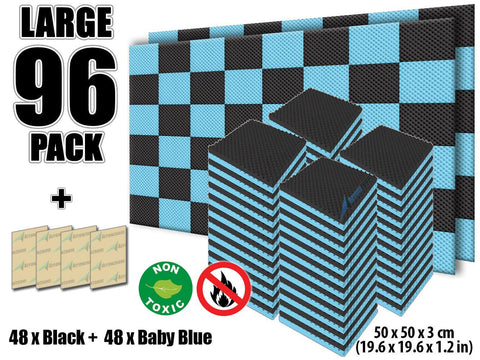 New 96 Pcs Black and Baby Blue Bundle Egg Crate Convoluted Acoustic Tile Panels Sound Absorption Studio Soundproof Foam KK1052