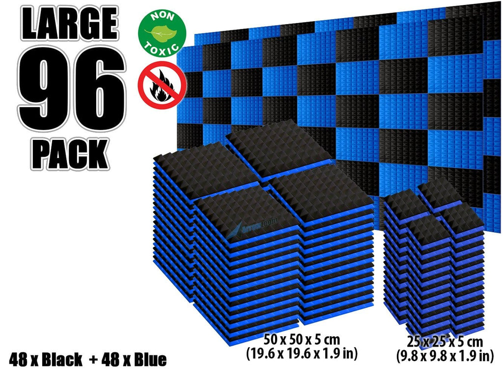 New 96 pcs Black and Blue Bundle Pyramid Tiles Acoustic Panels Sound Absorption Studio Soundproof Foam KK1034
