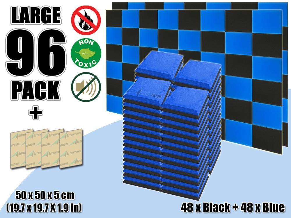 New 96 pcs Black & Blue Bundle Flat Bevel Tile Acoustic Panels Sound Absorption Studio Soundproof Foam KK1039