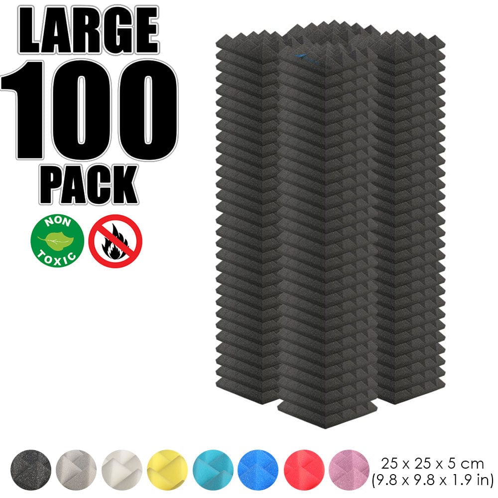 Arrowzoom 100 pcs Bundle Acoustic Foam Pyramid / 100 Pieces - 25 x 25cm / Black