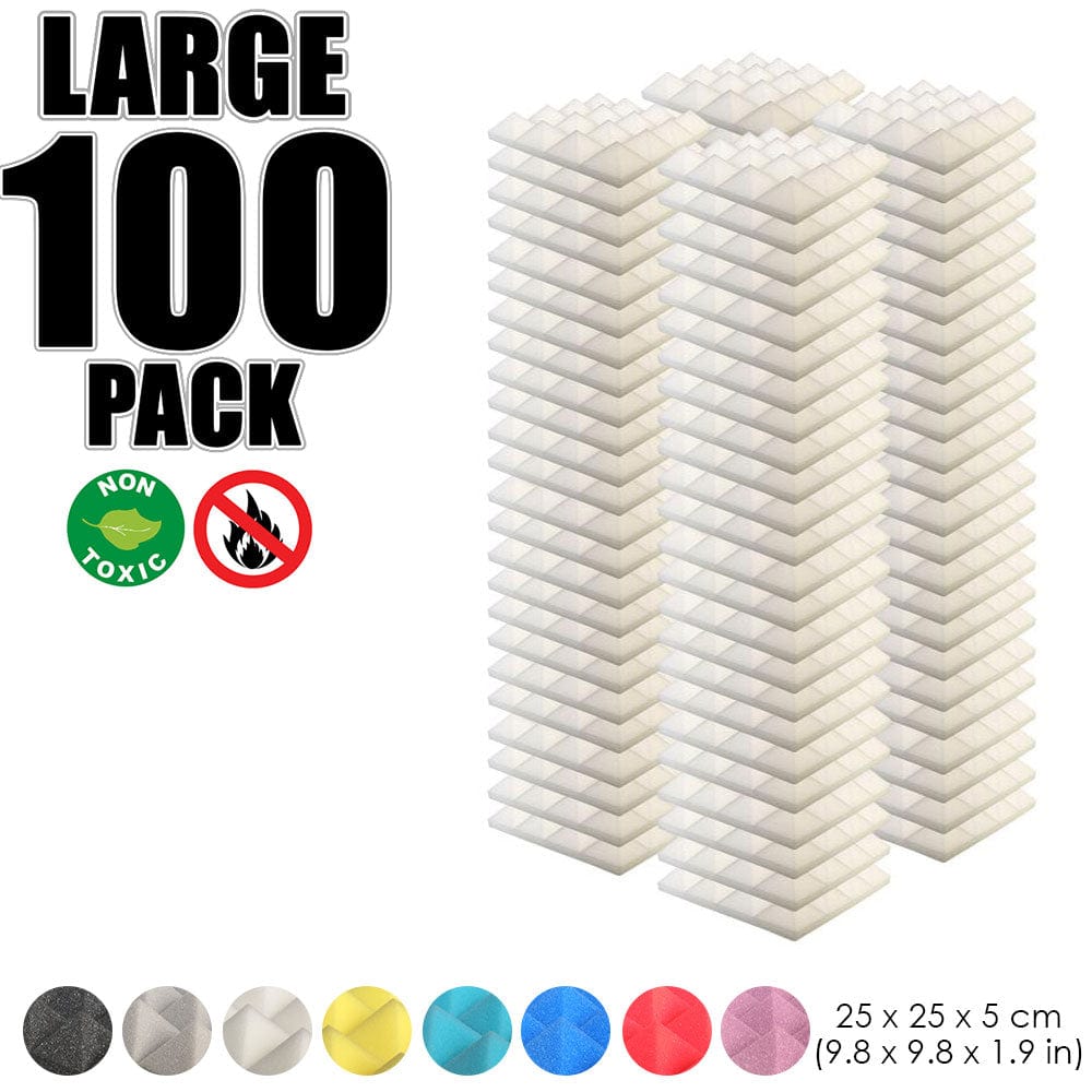 Arrowzoom 100 pcs Bundle Acoustic Foam Pyramid / 100 Pieces - 25 x 25cm / White