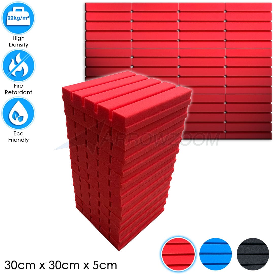 Arrowzoom™ PRO Series Soundproof Foam - Flat Wedge Pro - KK1198 Red / 12 pieces