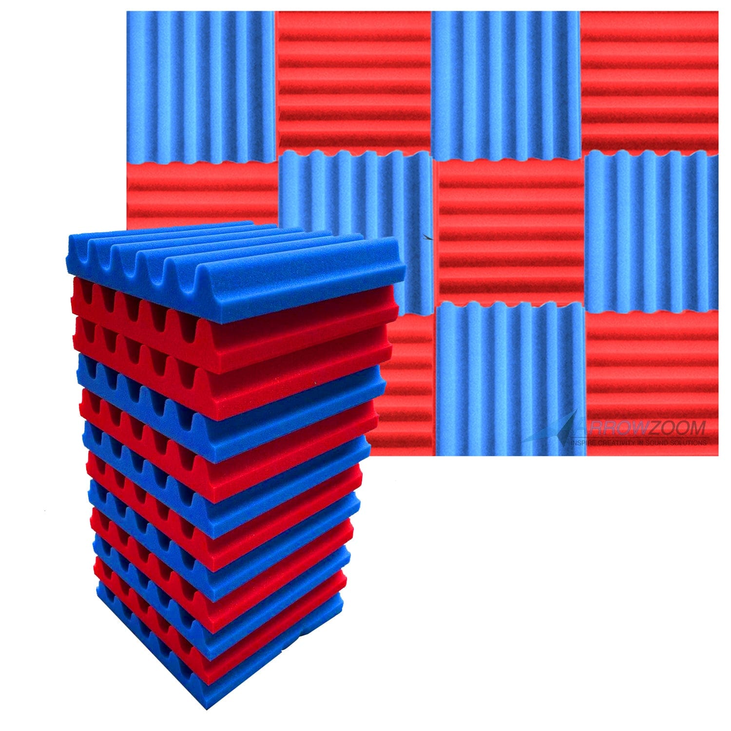 Arrowzoom™ PRO Series Soundproof Foam - Sea Wave Pro - KK1242 Red & Blue / 12 pieces