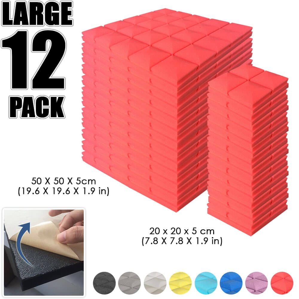 Arrowzoom Hemisphere Grid Adhesive Backed Series Acoustic Foam - Solid Colors - KK1056 12 PIECES - 20 x 20 x 5 cm / Red