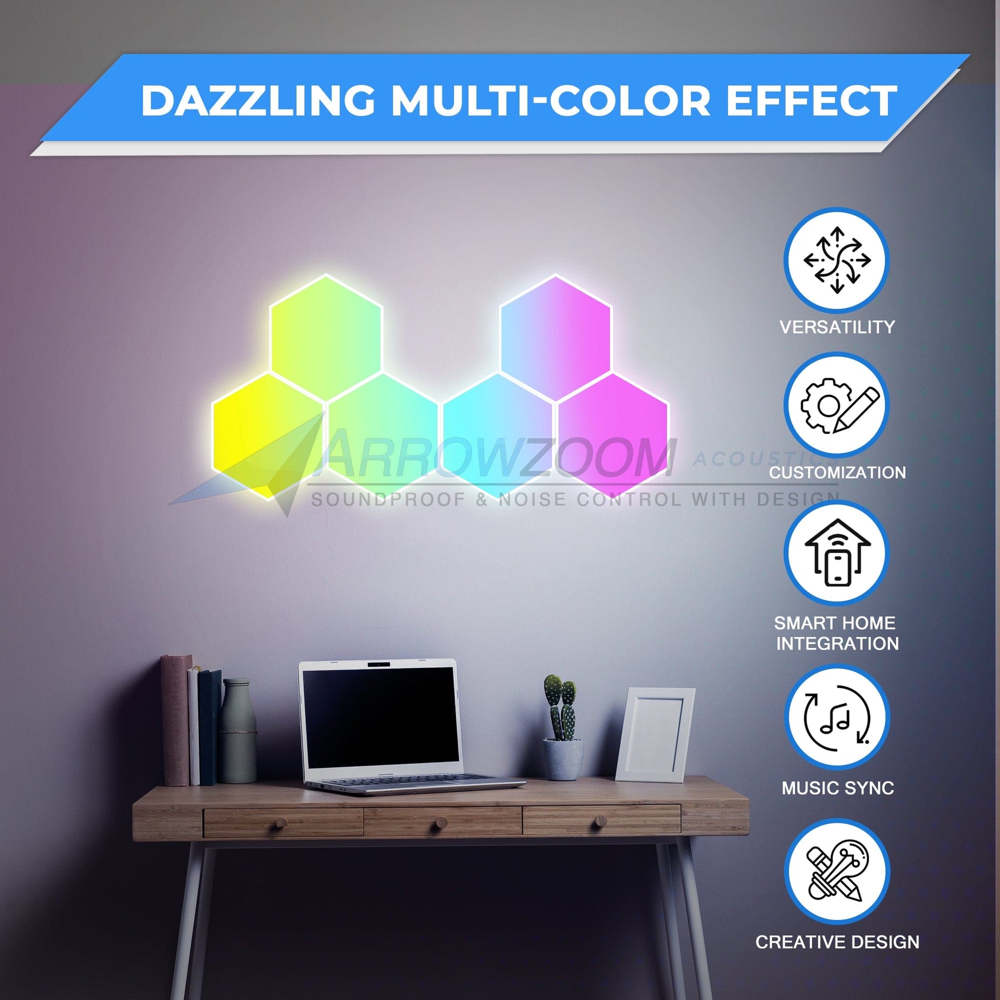 Arrowzoom Hexa Multi Light Panels - Smart RGBIC Wall Lights with Music Sync - KK1388