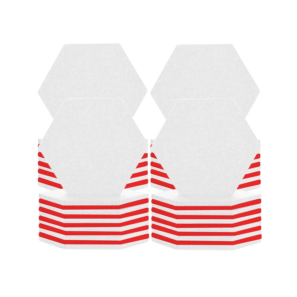 Arrowzoom Hexagon Felt Sound Absorbing Wall Panel - White and Red - KK1224 48 pieces - 17 x 20 x 1cm / White and Red