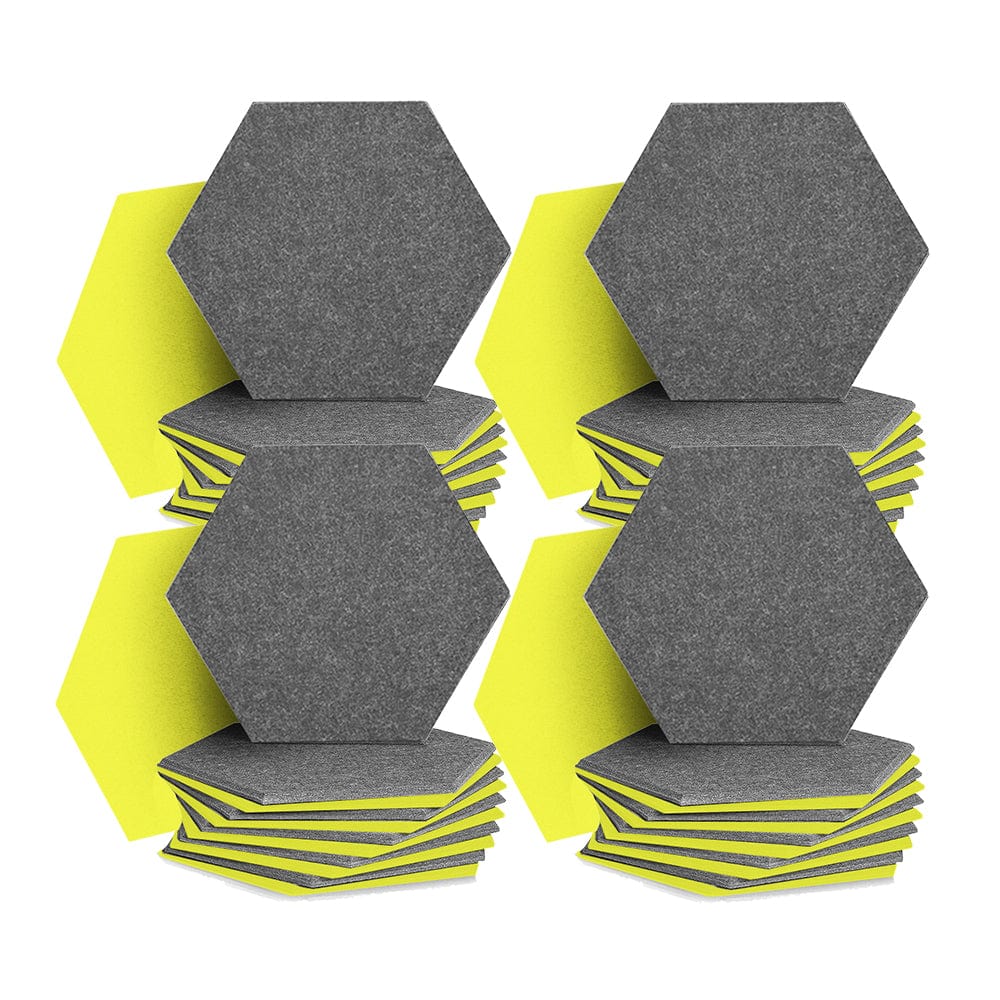 Arrowzoom Hexagon Felt Sound Absorbing Wall Panel - Gray and Yellow - KK1224 48 pieces - 26 x 30 x 1cm / 10.2 x 11.8 x 0.4 in / Gray and Yellow