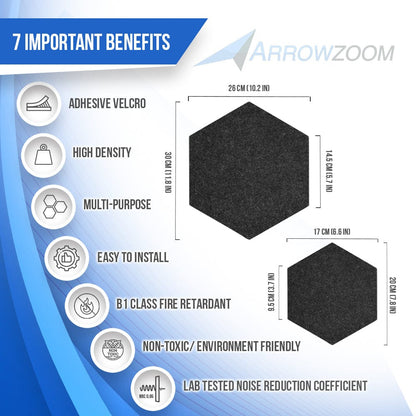 Arrowzoom Hexagon Felt Sound Absorbing Wall Panel - Black and White - KK1224