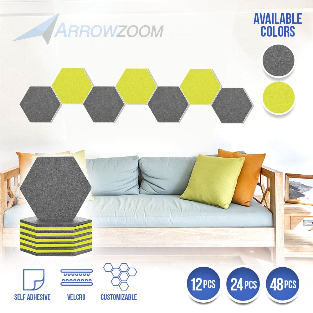 Arrowzoom Hexagon Felt Sound Absorbing Wall Panel - Gray and Yellow - KK1224