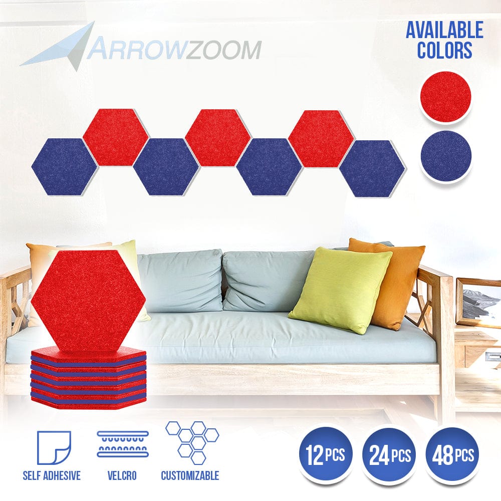 Arrowzoom Hexagon Felt Sound Absorbing Wall Panel - Red and Blue - KK1224